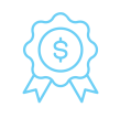 Icon of an award ribbon with a dollar sign in the center